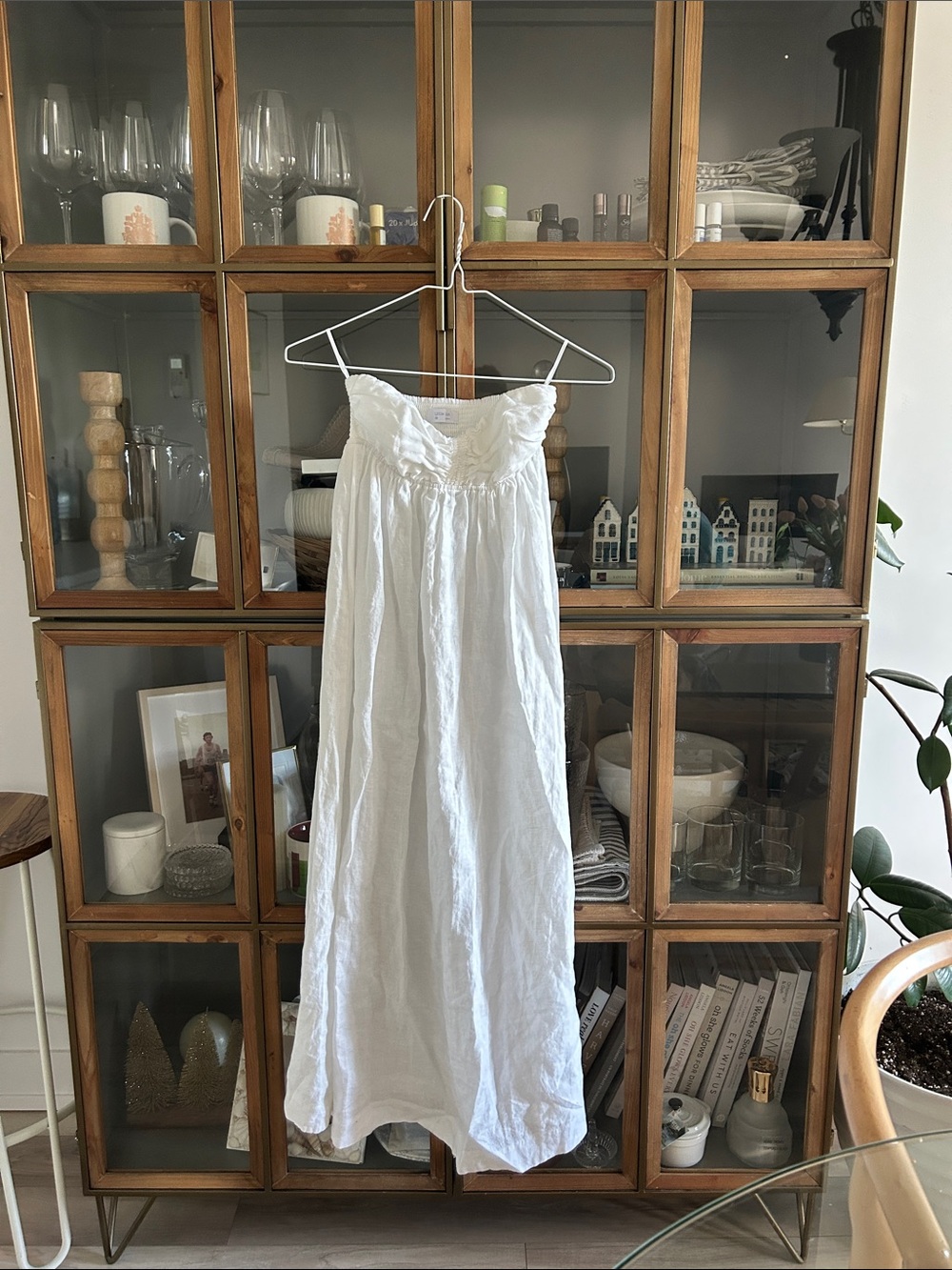 Aritzia Little Moon 100% Linen White Strapless Maxi Dress